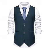 abordables Chalecos-Hombre Chaleco Ropa Cotidiana Vacaciones Noche Vintage Moda Primavera &amp; Otoño Botón Poliéster Cómodo Plano Botonadura Simple Escote en Pico Ajuste regular Negro Burdeos Azul Marino Oscuro Chaleco