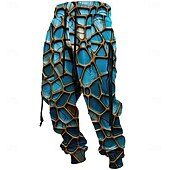 お買い得  スウェットパンツ-男性用 グラフィック スウェットパンツ ジョガー パンツ ミディアムウエスト 巾着ゴムウエスト ヴィンテージ カジュアル アウトドア ストリート 日常着 ポケット 春 秋 冬 3Dプリント ブルー