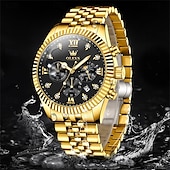 abordables Relojes de Cuarzo-Reloj de Cuarzo OLEVS para Hombre Reloj de Pulsera de Moda para Deportes al Aire Libre Fase Lunar Calendario Luminiscente Reloj de Acero Resistente al Agua