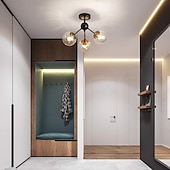 cheap Flush Mounts &amp; Semi Flush Mounts-LED Ceiling Lights 3-Color Light Source 18/41cm 1/3-Light Vintage Semi Flush Mount Ceiling Light Fixture with Glass Globe E26/E27 Black Ceiling Light for Hallway Stairway Porch Entryway Kitchen Bedroom Laundry Farmhouse 110-240V