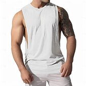 preiswerte Fitness Tank-Tops-Herren Tank Top Shirt Unterhemden Ärmellos Rundhalsausschnitt Frühling Sommer Glatt Modisch Designer Basic Sexy Urlaub Strasse Ausgehen Hellblau Weiß Rosa Top T-Shirt für Herren