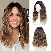 economico Parrucche da festa-parrucca parrucche di media lunghezza per donna riga in mezzo capelli sintetici parrucca ondulata con ciocche migliorate parrucca di capelli naturali per uso quotidiano per feste/carnevale