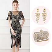 billige Antrekk-Retro / vintage De livlige 20-årene 1920-tallet Flapper kjole Cosplay kostyme Drakter Den store Gatsby Bryllupsgjest Paljetter Dusk Dame Jul Halloween Karneval Halloween Fest / aften
