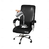 abordables Housse de chaise-housse de chaise de bureau imperméable et extensible - design simple et moderne - housse de chaise d&#039;ordinateur en cuir PU - durable et facile à nettoyer - parfaite pour protéger et améliorer les