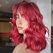 baratos Perucas de festa-peruca loira ombre com franja perucas loiras onduladas com mechas para mulheres peruca de cabelo sintético cacheado na altura dos ombros para festa uso diário perucas de carnaval