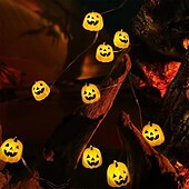olcso Halloween szabadtéren-halloween sütőtök rézdrót zsinór lámpák világítanak sütőtök jack o lámpás 2m 20 led akkumulátorral működő beltéri szabadtéri szellemfesztivál otthon halloween erkély kerti dekoráció