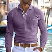 preiswerte Herren Klassisches Polo-Herren Poloshirt Golfhemd Arbeit Casual Kargen Gerippter Polokragen Kurzarm Basic Modern Farbblock Patchwork Taste Frühling Sommer Regular Fit Hellgelb Hellblau Meerblau Violett Rubinrot Aprikose