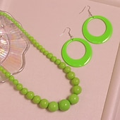economico Accessori per acconciature-orecchini e collana pendenti alla moda retrò in acrilico rosa boho da donna anni &#039;80