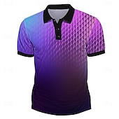 cheap Men&#039;s Geometric Polo-Men&#039;s Neon Hawaiian Polo Shirts Golf Shirt Short Sleeve Polo Shirts Collared Shirts Beach Wear Vacation Wear Party Outfits Buttons 3D Print Spring &amp; Summer Purple