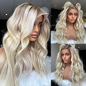 cheap Human Hair Lace Front Wigs-Unprocessed Virgin Hair 13x4 Lace Front Wig Free Part Brazilian Hair Wavy Blonde Multi-color Wig 130% 150% Density with Baby Hair Ombre Hair 100% Virgin For Women Long Human Hair Lace Wig