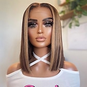 preiswerte Echthaarperücken mit Stirn-Spitzenkappe-Highlight-Ombre-Bob-Perücke, glattes Echthaar, 4/27, honigblonde Bob-Spitzenfrontperücken, Echthaar, 16 Zoll, 13 x 4 Zoll, Spitzenfront-Bobperücken, kurze Bobperücke, 180 % Dichte, klebefreie