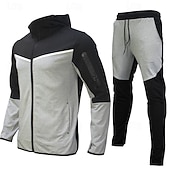 cheap Tracksuits-Men&#039;s Tracksuit Jogging Suit 2 Piece Full Zip Casual Fall Long Sleeve Breathable Soft Fitness Gym Workout Running Sportswear Activewear Color Block Gray Black Black Orange