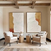 abordables Peintures Abstraites-peinture à l&#039;huile à texture dorée art mural fait à la main une paire de peintures minimalistes dorées et blanches sur toile grande peinture à texture dorée art mural minimaliste blanc