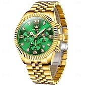 abordables Relojes de Cuarzo-Reloj de Cuarzo OLEVS para Hombre Reloj de Pulsera de Moda para Deportes al Aire Libre Fase Lunar Calendario Luminiscente Reloj de Acero Resistente al Agua