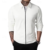 cheap Men&#039;s Jackets &amp; Coats-Men&#039;s Shirt Jacket Transition Jacket Daily Breathable Pocket All Seasons Plain Classic Lapel Regular Waffle Fabric Black White Royal Blue Khaki Light Grey Jacket