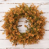 baratos decoração de ação de graças e outono-guirlanda de outono com eucalipto artificial e flores - guirlanda de folhas verdes falsas para porta da frente, parede, celebração do festival, lareira, janela, decoração de festa