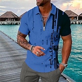 cheap Men&#039;s Geometric Polo-Men&#039;s Geometric Hawaiian Polo Shirts Golf Shirt Short Sleeve Polo Shirts Collared Shirts Casual Beach Wear Vacation Wear Party Outfits 3D Print Quarter Zip Polo Black Yellow Light Green