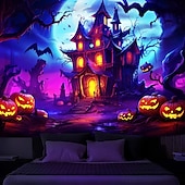 levne halloweenské nástěnné tapisérie-halloween dekorace lovený dům tapisérie černé světlo UV reaktivní záře ve tmě mlhavý hřbitov závěsná tapisérie nástěnná malba do obývacího pokoje ložnice