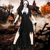 billige Klassisk skrekk-Nonne Cosplay kostyme Party-kostyme Drakter Skremmende kostyme Dame Voksne Ytelse Fest Stadie Karneval Mardi Gras Enkelt karnevalskostyme