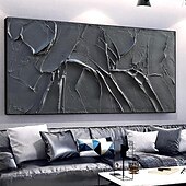 cheap Abstract Paintings-Handmade Oil Painting Canvas Wall Art Decoration Modern Abstract Texture Black for Living Room Home Decor Rolled Frameless Unstretched Painting