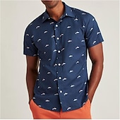 preiswerte Bedruckte Herrenhemden-Herren Tier Hai Hemd Knopfhemd Kurzarm Modisch Designer Brautkleider schlicht Outdoor Festtage Sommer Frühling Umlegekragen Bedruckt Button-Down Marineblau