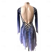 cheap Figure Skating Dresses-Figure Skating Dress Women&#039;s Ice Skating Skirt Dress Purple Thumbhole Open Back Spandex High Elasticity Professional Competition Skating Wear Thermal Warm Classic Crystal / Rhinestone Long Sleeve Ice