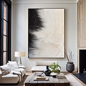 preiswerte Abstrakte Gemälde-Ölgemälde, groß, handgemalt, beige und schwarz strukturierte Wandkunst, beiges abstraktes Gemälde auf Leinwand, moderne abstrakte Wandkunst auf Leinwand, ein Paar schwarze Strukturgemälde