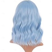 abordables Perruques de fête-Perruque courte bob bleue pour femmes perruque bouclée ondulée avec frange aérienne résistante à la chaleur perruques synthétiques pour un usage quotidien Halloween et soirées cosplay