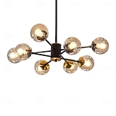 abordables Suspension-Lustres LED 6/8/12 lumières sphériques en verre en option, lustre à gradation continue, luminaires de lustre médiéval, plafonniers noirs et dorés adaptés aux salons, cuisines, salles à manger,
