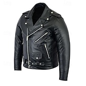 preiswerte Lederjacken-Herren Kunstlederjacke übergangsjacke Mantel Bikerjacke Täglich Outdoorbekleidung Winddicht Tasche Frühling &amp; Herbst Einfach Punk Lässig Revers Regulär Schwarz Wein Blau Braun Jacken