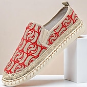economico Slip-ons e mocassini da uomo-espadrillas ricamate da uomo: comode scarpe da pescatore in tela con motivo rosso per abbigliamento casual e da spiaggia