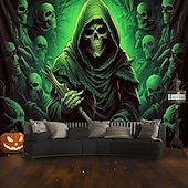 billige Halloween dekorasjon-halloween dekorasjoner grønne hodeskaller hengende billedvev veggkunst stor billedvev veggmaleri dekor fotografi bakteppe teppe gardin hjem soverom stue