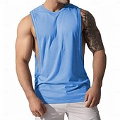 preiswerte Fitness Tank-Tops-Herren Tank Top Shirt Unterhemden Ärmellos Rundhalsausschnitt Frühling Sommer Glatt Modisch Designer Basic Sexy Urlaub Strasse Ausgehen Hellblau Weiß Rosa Top T-Shirt für Herren