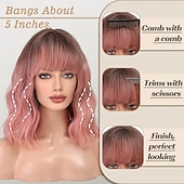 economico Parrucche da festa-Parrucche corte ricce con frangia parrucche ondulate per donne parrucche sintetiche resistenti al calore lunghezza spalla parrucche Halloween cosplay party