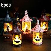 economico Illuminazione di Props di Halloween-lanterna di zucca di Halloween candela elettronica luce jack o lanterna luce zucca lampada notturna lampada a vento modello smorfia atmosfera festa di Halloween decorazione 1/3/5 pezzi