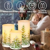 ieftine Lumini de lumânări-lumânări fără flacără cu temporizator lumânări led de ceară cu pilon lumânări pâlpâitoare brad de Crăciun pentru decorarea casei de vacanță set cadou de 3