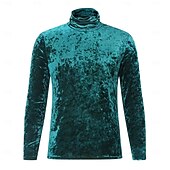 billiga grundläggande t-shirts-Herr T-shirt i sammet Långärmad tröja Mock turtleneck Långärmad Polokrage Sommar Ensfärgat Dagligen Hawaiisk Knappar Utomhus Gata Casual Svart Vit Grön Topp t-shirt för män