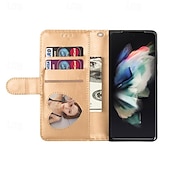Недорогие Чехлы для Samsung-телефон Кейс для Назначение SSamsung Galaxy Z-сгиб 6 Z Fold 5 Z Fold 4 Z Fold 3 Кошелек для карт Магнитный Молния с ремешком на запястье Ретро ПК Кожа PU