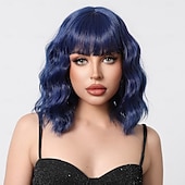 olcso Party Parókák-Szintetikus Paróka Uniformisok Karrier Jelmezek Hercegnő Göndör Hullámos Közép Elválású Réteges Frizura Gép Készített Paróka 22 hüvelyk Királyi Kék Szintetikus Haj Nők Cosplay Party Divat Kék