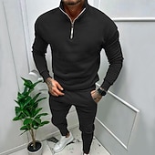 economico Tute basic-Per uomo Tuta Da Ginnastica Tuta da ginnastica Felpa con cerniera a un quarto Aalbicocca Nero Bianco Rosso Grigio chiaro Colletto Mao Liscio 2 pezzi Sportivo Giornaliero Per eventi Streetwear