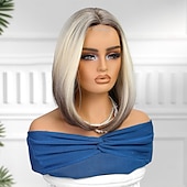 abordables Perruques synthétiques à dentelle-Perruque en dentelle synthétique Droit Style 14 pouce Ombre Blond Marron Foncé Doré Bob Coupe Carré Ouverte Perruque Femme Perruque Brun / Blanc