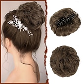 economico Chignon-clip ad artiglio chignon disordinato posticci per capelli ricci ondulati clip in chignon artiglio coda di cavallo parrucchino estensioni dei capelli arruffati updo pezzo di capelli scrunchie sintetici