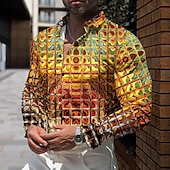 abordables Modèle 3D-Homme Dégradé Métallique Chemise Chemise boutonnée manche longue Rétro Vintage Décontractées Tenue de soirée du quotidien Automne Hiver Printemps été Col rabattu Boutonner Impression 3D Bleu Dorée