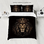 abordables Ensembles de housse de couette-ensemble de housse de couette lion - comprend une housse de couette et des taies d&#039;oreiller - motif lion majestueux - tissu doux et confortable - parfait pour ajouter une touche audacieuse et royale à la décoration de votre chambre