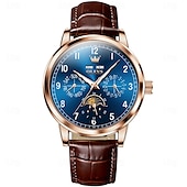 cheap Mechanical Watches-OLEVS Men Mechanical Watch Fashion Business Wristwatch Automatic Self-winding Moon phase Luminous Perpetual Calendar Leather Watch