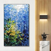 abordables Peintures fleurs/botaniques-3d bleu forêt peinture à la main grande toile verticale peinture à l&#039;huile mur art arbre toile abstraite à la main longue mur étroit decoroversize peinture à l&#039;huile grand abstrait bleu décoration