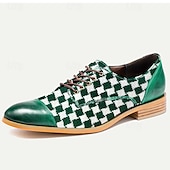 baratos Sapatos Sociais Elementares-Homens Oxfords Xadrez Tartã Couro Pele Respirável Confortável Antiderrapante Com Cadarço Verde Outono Inverno