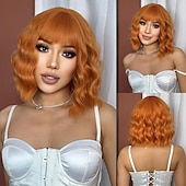 voordelige Synthetische trendy pruiken-Synthetische pruiken Uniformen carrière Kostuums Prinses Gekruld Golvend Middelste stuk Gelaagd kapsel Machinegemaakt Pruik 30.5 cm Oranje Synthetisch haar Dames Cosplay Feest Modieus Oranje