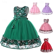 preiswerte Kleider für die Blumenmädchen-Mädchen&#039; 3D Blume Blumenmädchen Kleid Party Kleid Ärmellos Sommer Leistung Hochzeit Party Prinzessin Schön Süß kinderkleidung 4-12 Jahre abendkleider Schaukelkleid A Linie Kleid Midi Regular Fit