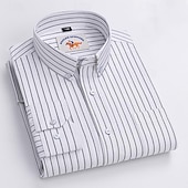billiga Button Down-skjortor för män-Herr Skjorta Knapp upp skjorta Rand Bröllop Fest Svart Rosa Blå Ljus Himmelsblå Långärmad Kavajslag Vår &amp; Höst Kläder Framficka